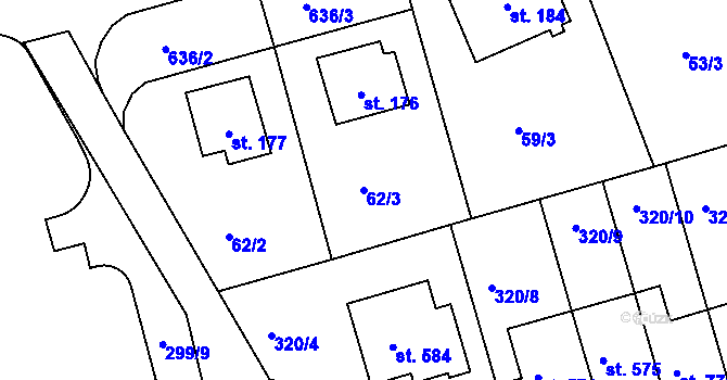 Parcela st. 62/3 v KÚ Přední Ptákovice, Katastrální mapa
