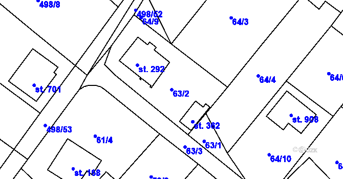 Parcela st. 63/2 v KÚ Přední Ptákovice, Katastrální mapa