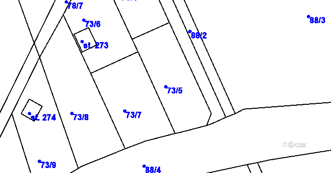 Parcela st. 73/5 v KÚ Přední Ptákovice, Katastrální mapa