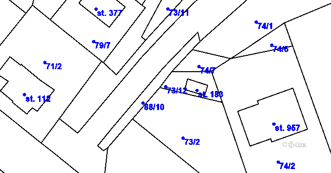 Parcela st. 73/12 v KÚ Přední Ptákovice, Katastrální mapa
