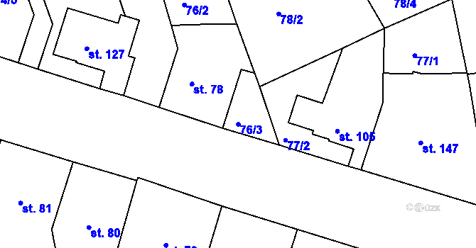 Parcela st. 76/3 v KÚ Přední Ptákovice, Katastrální mapa