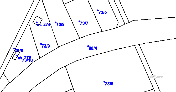Parcela st. 88/4 v KÚ Přední Ptákovice, Katastrální mapa