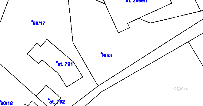 Parcela st. 90/3 v KÚ Přední Ptákovice, Katastrální mapa