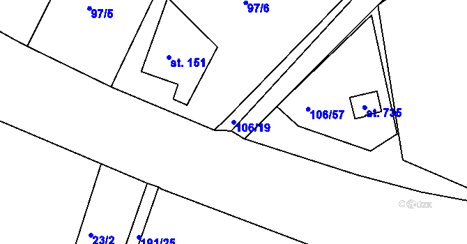 Parcela st. 106/19 v KÚ Přední Ptákovice, Katastrální mapa