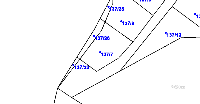 Parcela st. 137/7 v KÚ Přední Ptákovice, Katastrální mapa