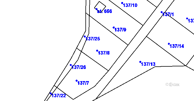 Parcela st. 137/8 v KÚ Přední Ptákovice, Katastrální mapa