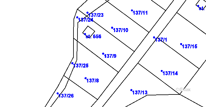 Parcela st. 137/9 v KÚ Přední Ptákovice, Katastrální mapa