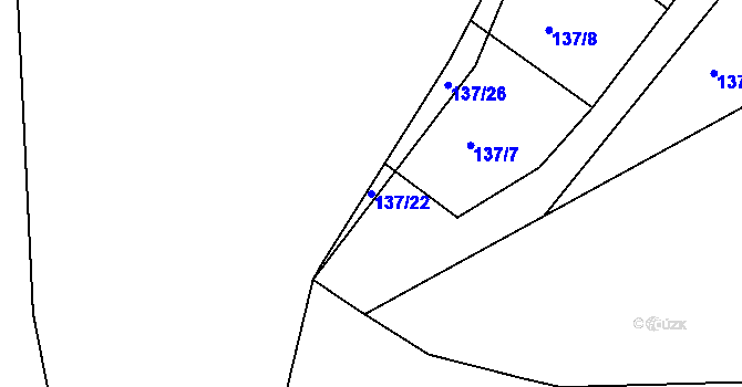Parcela st. 137/22 v KÚ Přední Ptákovice, Katastrální mapa