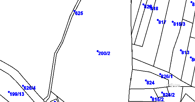 Parcela st. 200/2 v KÚ Přední Ptákovice, Katastrální mapa