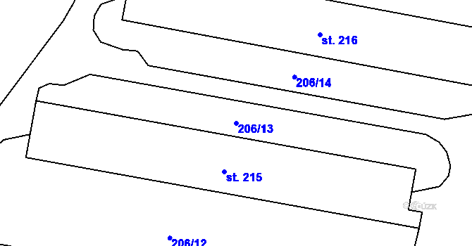 Parcela st. 206/13 v KÚ Přední Ptákovice, Katastrální mapa
