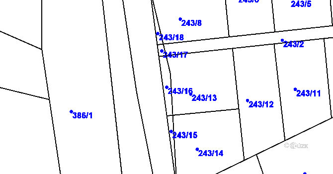 Parcela st. 243/16 v KÚ Přední Ptákovice, Katastrální mapa