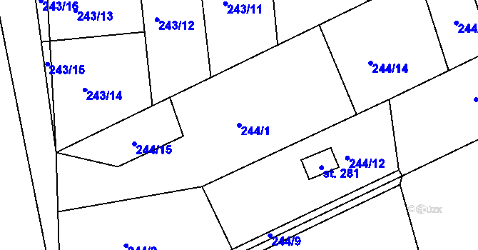 Parcela st. 244/1 v KÚ Přední Ptákovice, Katastrální mapa