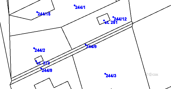 Parcela st. 244/9 v KÚ Přední Ptákovice, Katastrální mapa