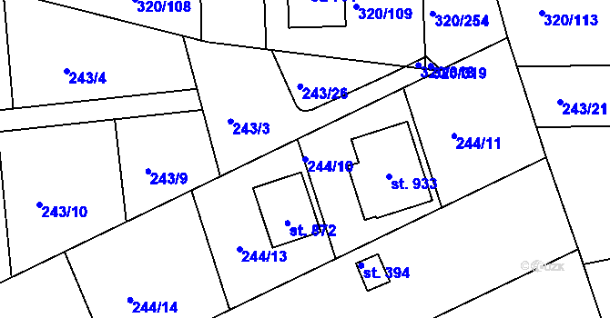 Parcela st. 244/10 v KÚ Přední Ptákovice, Katastrální mapa