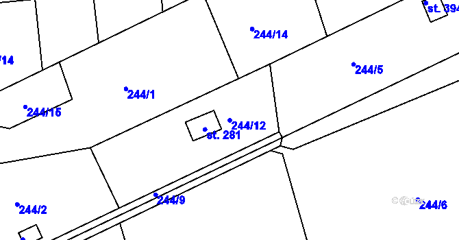 Parcela st. 244/12 v KÚ Přední Ptákovice, Katastrální mapa