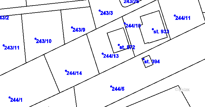Parcela st. 244/13 v KÚ Přední Ptákovice, Katastrální mapa