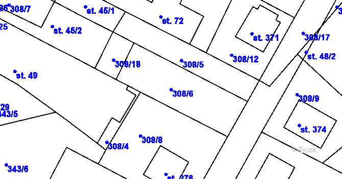 Parcela st. 308/6 v KÚ Přední Ptákovice, Katastrální mapa
