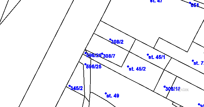 Parcela st. 308/7 v KÚ Přední Ptákovice, Katastrální mapa
