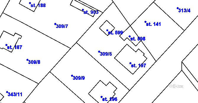 Parcela st. 309/5 v KÚ Přední Ptákovice, Katastrální mapa