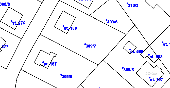 Parcela st. 309/7 v KÚ Přední Ptákovice, Katastrální mapa
