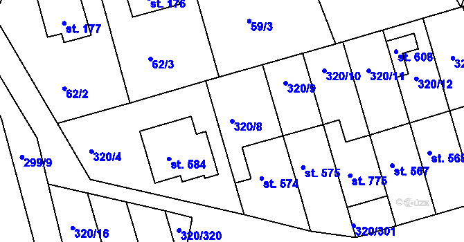 Parcela st. 320/8 v KÚ Přední Ptákovice, Katastrální mapa
