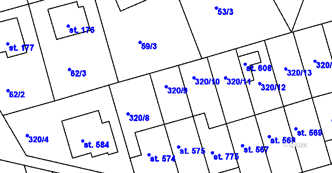 Parcela st. 320/9 v KÚ Přední Ptákovice, Katastrální mapa