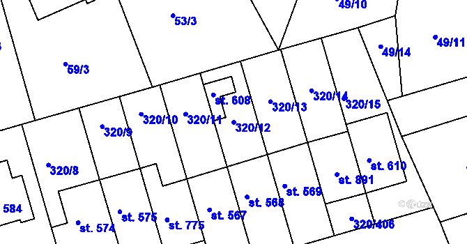 Parcela st. 320/12 v KÚ Přední Ptákovice, Katastrální mapa