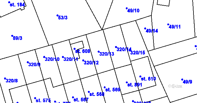 Parcela st. 320/13 v KÚ Přední Ptákovice, Katastrální mapa