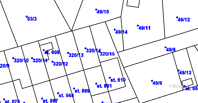 Parcela st. 320/15 v KÚ Přední Ptákovice, Katastrální mapa