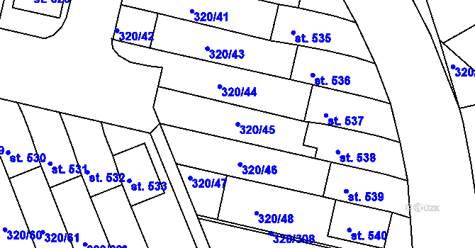 Parcela st. 320/45 v KÚ Přední Ptákovice, Katastrální mapa
