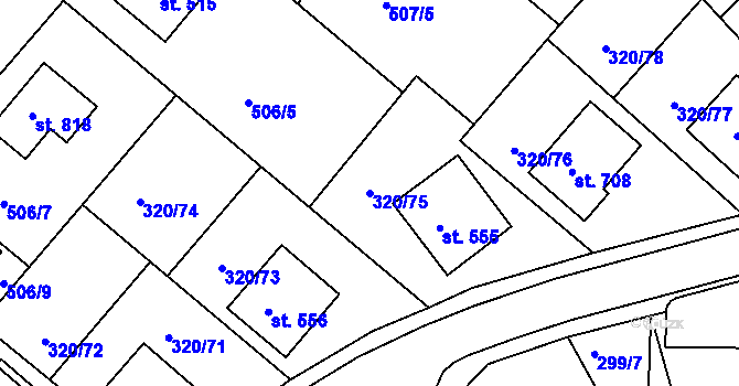 Parcela st. 320/75 v KÚ Přední Ptákovice, Katastrální mapa