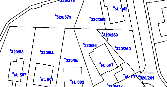 Parcela st. 320/86 v KÚ Přední Ptákovice, Katastrální mapa