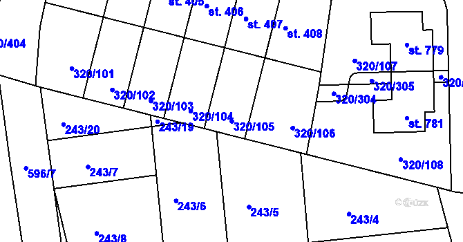 Parcela st. 320/105 v KÚ Přední Ptákovice, Katastrální mapa