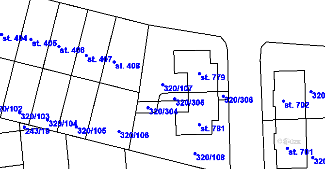 Parcela st. 320/107 v KÚ Přední Ptákovice, Katastrální mapa