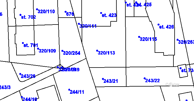 Parcela st. 320/113 v KÚ Přední Ptákovice, Katastrální mapa