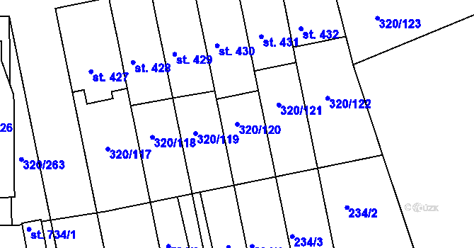 Parcela st. 320/120 v KÚ Přední Ptákovice, Katastrální mapa