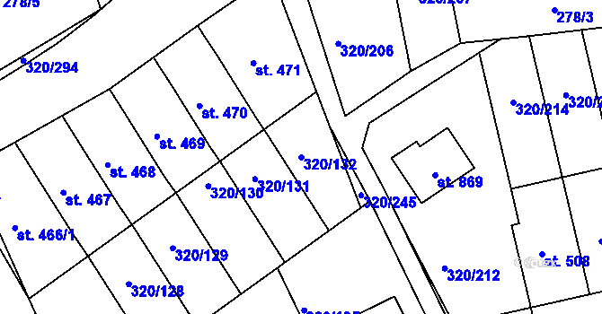 Parcela st. 320/132 v KÚ Přední Ptákovice, Katastrální mapa