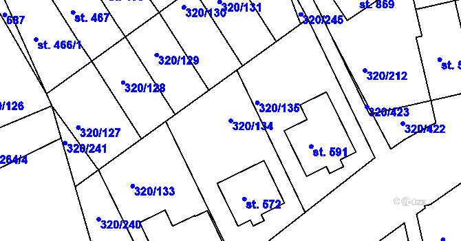 Parcela st. 320/134 v KÚ Přední Ptákovice, Katastrální mapa