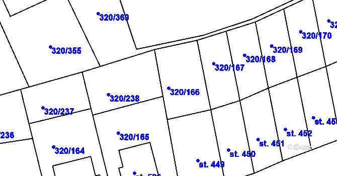 Parcela st. 320/166 v KÚ Přední Ptákovice, Katastrální mapa