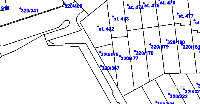 Parcela st. 320/176 v KÚ Přední Ptákovice, Katastrální mapa