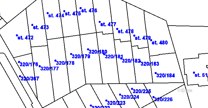 Parcela st. 320/181 v KÚ Přední Ptákovice, Katastrální mapa