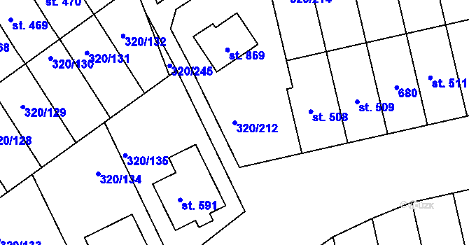 Parcela st. 320/212 v KÚ Přední Ptákovice, Katastrální mapa