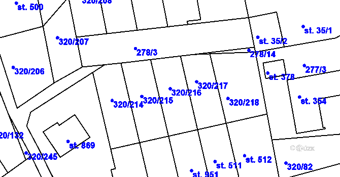 Parcela st. 320/216 v KÚ Přední Ptákovice, Katastrální mapa