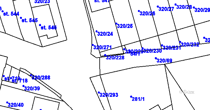 Parcela st. 320/228 v KÚ Přední Ptákovice, Katastrální mapa