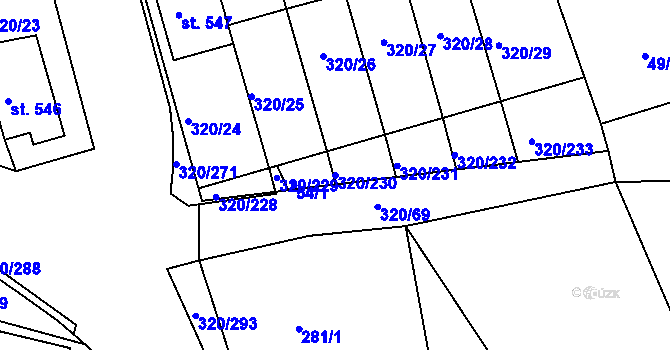 Parcela st. 320/230 v KÚ Přední Ptákovice, Katastrální mapa