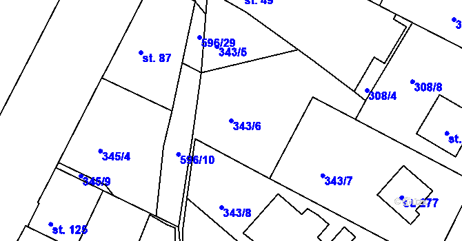 Parcela st. 343/6 v KÚ Přední Ptákovice, Katastrální mapa