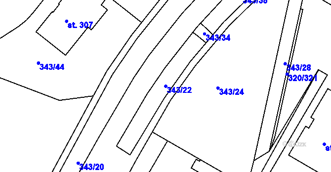 Parcela st. 343/22 v KÚ Přední Ptákovice, Katastrální mapa