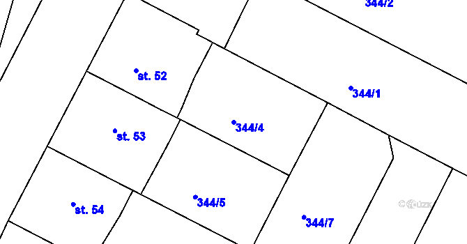 Parcela st. 344/4 v KÚ Přední Ptákovice, Katastrální mapa
