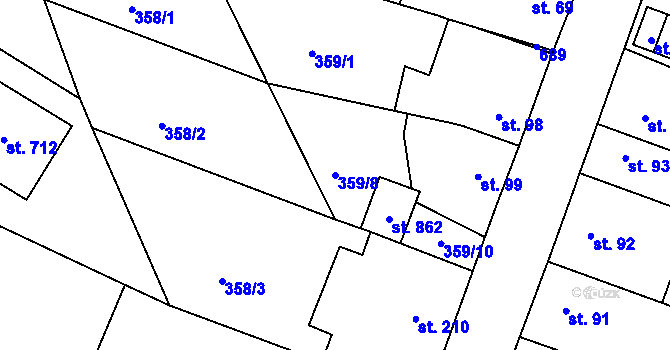 Parcela st. 359/8 v KÚ Přední Ptákovice, Katastrální mapa