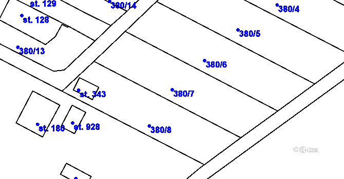 Parcela st. 380/7 v KÚ Přední Ptákovice, Katastrální mapa